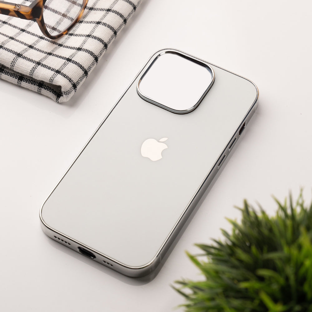 iPhone 14 Pro Back Cover / Luxury Matte Silicone Case Chrome Sided